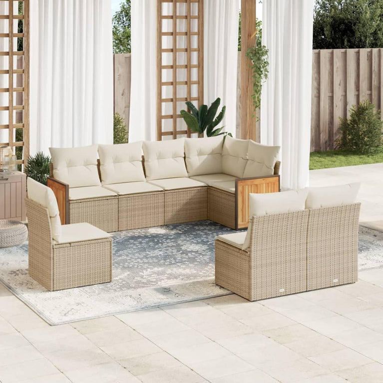 8-delige Loungeset met kussens poly rattan beige