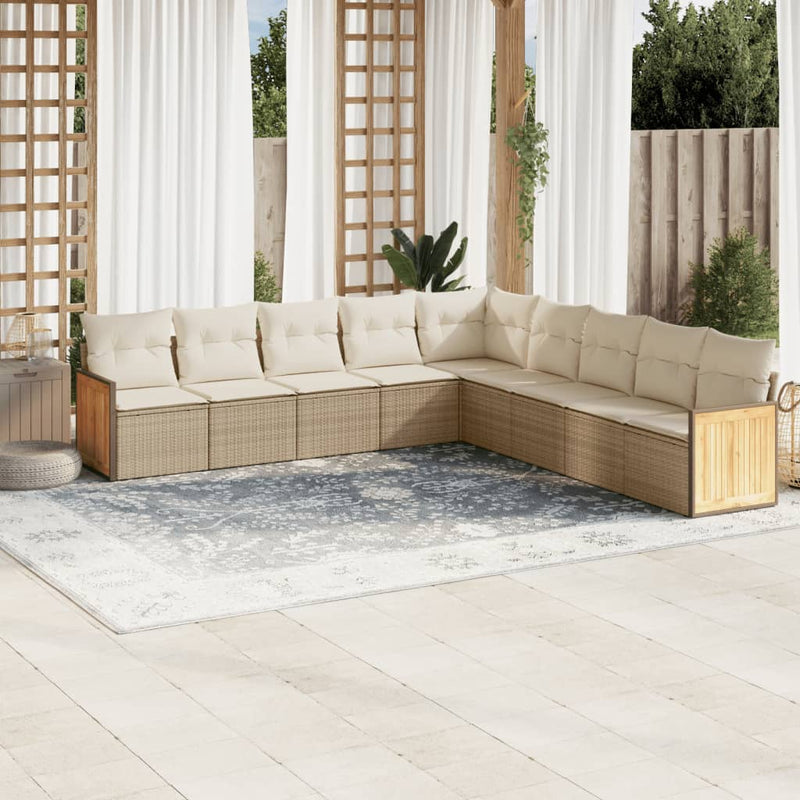 9-delige Loungeset met kussens poly rattan beige