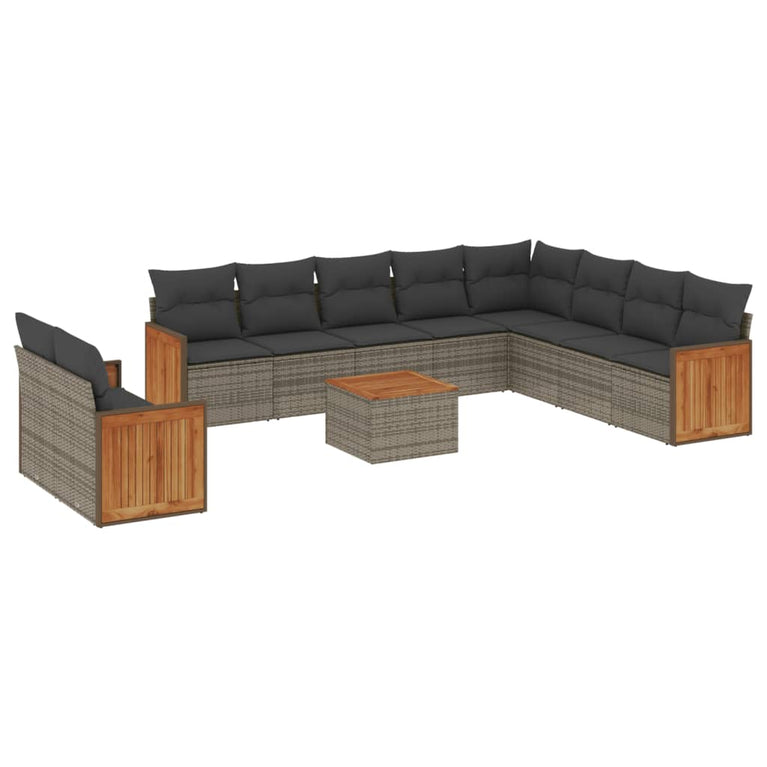 11-delige Loungeset met kussens poly rattan grijs