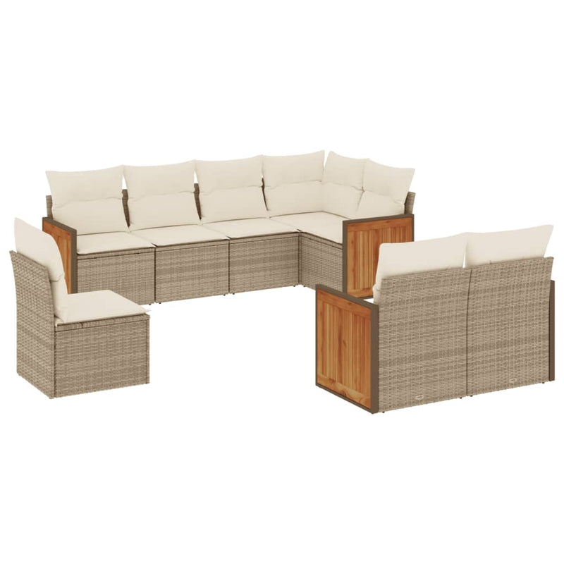 8-delige Loungeset met kussens poly rattan beige