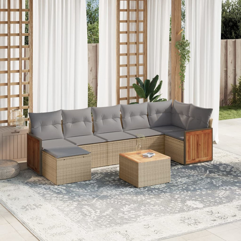 8-delige Loungeset met kussens poly rattan beige
