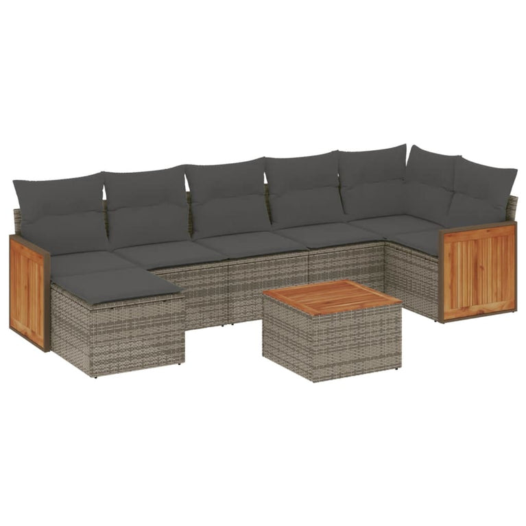 8-delige Loungeset met kussens poly rattan grijs