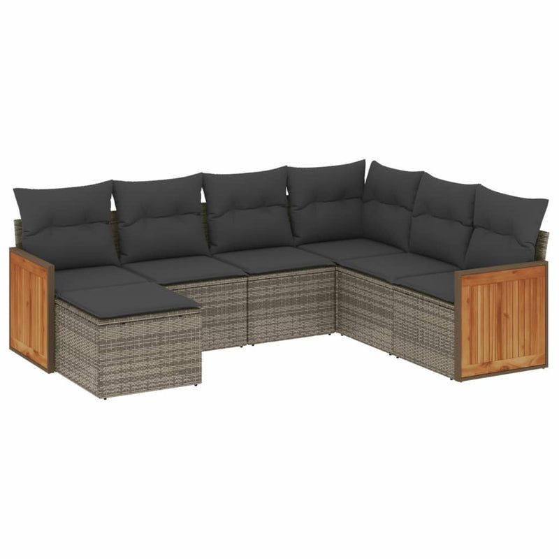 7-delige Loungeset met kussens poly rattan grijs