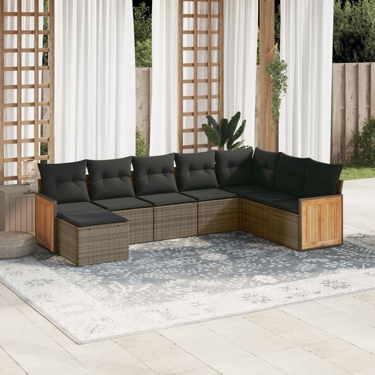 8-delige Loungeset met kussens poly rattan grijs