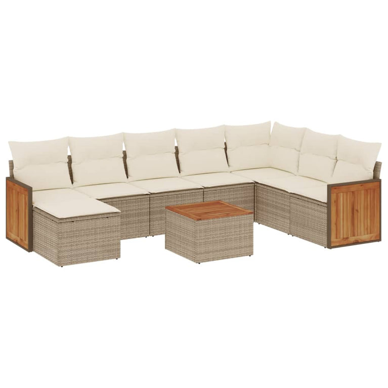 9-delige Loungeset met kussens poly rattan beige