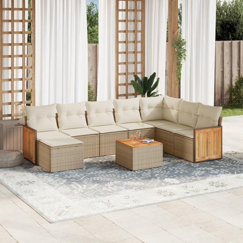 9-delige Loungeset met kussens poly rattan beige