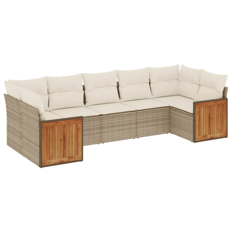 7-delige Loungeset met kussens poly rattan beige
