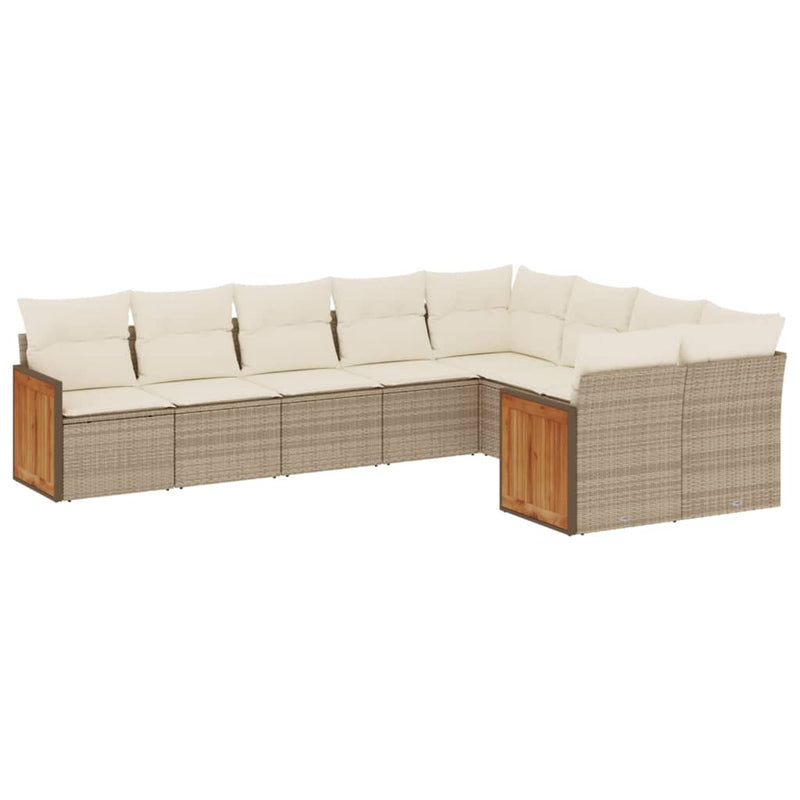 9-delige Loungeset met kussens poly rattan beige