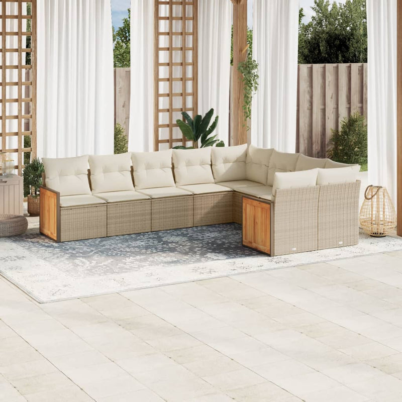 9-delige Loungeset met kussens poly rattan beige
