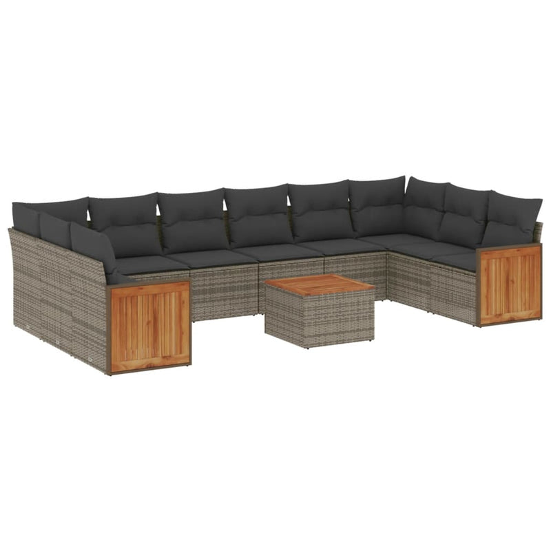 11-delige Loungeset met kussens poly rattan grijs