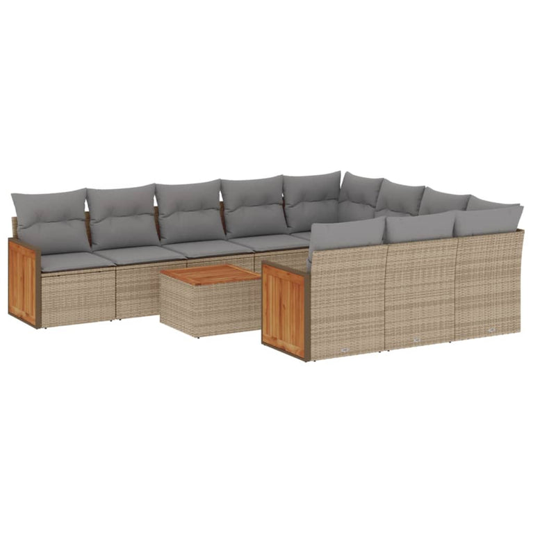 11-delige Tuinset met kussens poly rattan beige