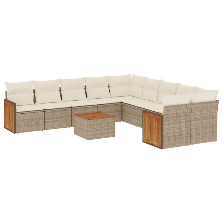 11-delige Tuinset met kussens poly rattan beige
