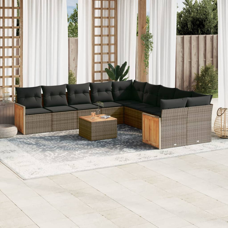 11-delige Loungeset met kussens poly rattan grijs