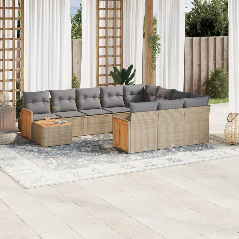 11-delige Tuinset met kussens poly rattan beige