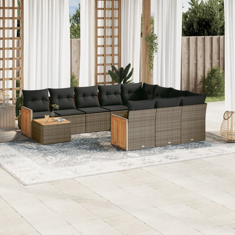 11-delige Loungeset met kussens poly rattan grijs