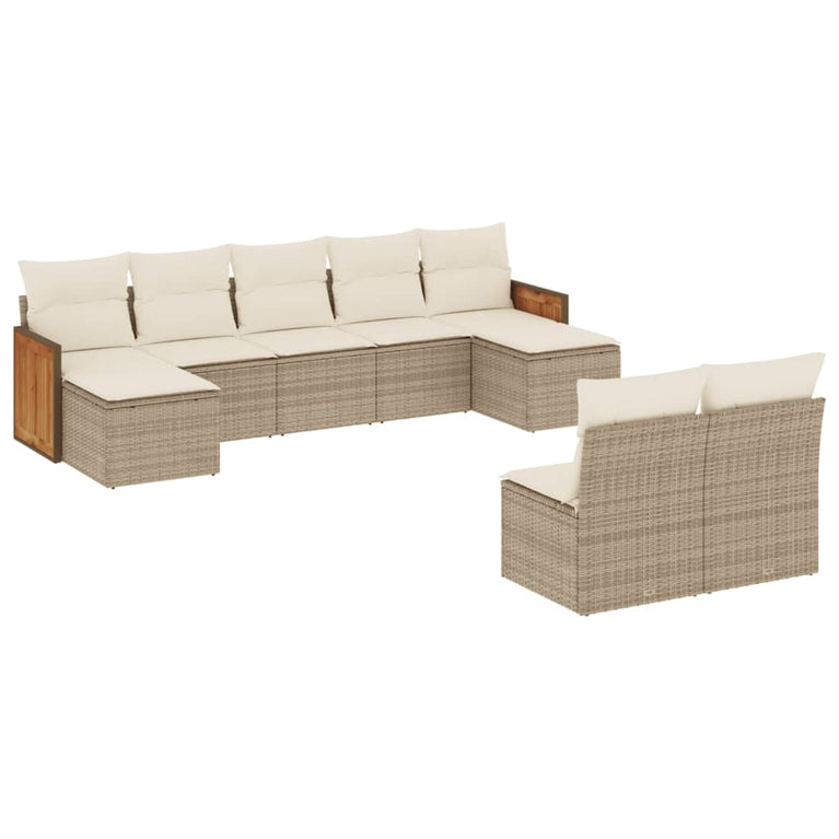 9-delige Loungeset met kussens poly rattan beige