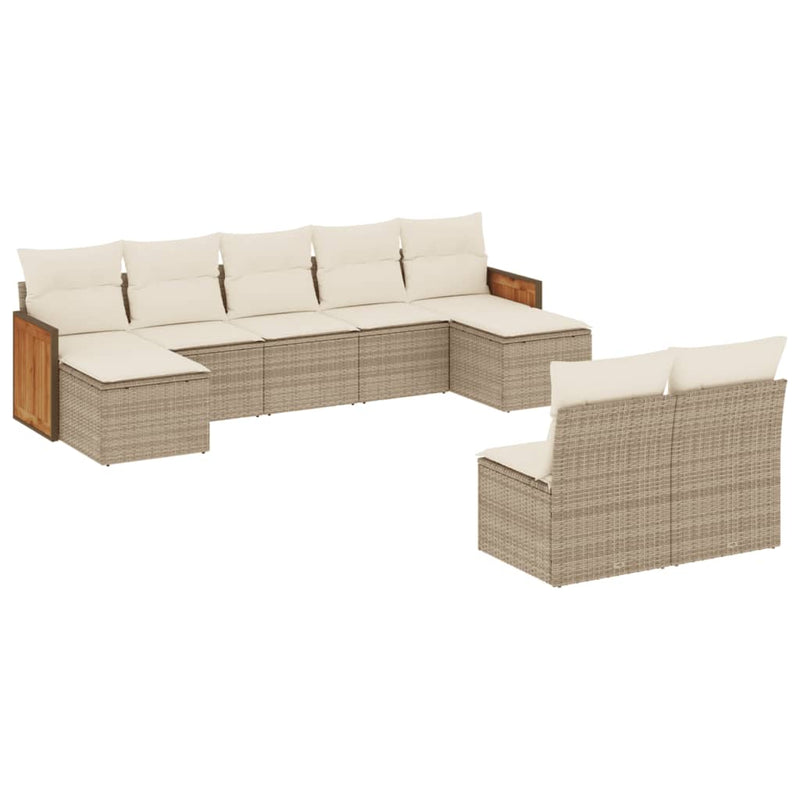 9-delige Loungeset met kussens poly rattan beige