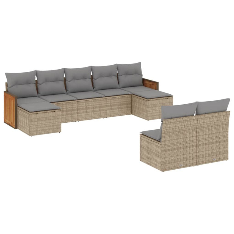 9-delige Loungeset met kussens poly rattan beige