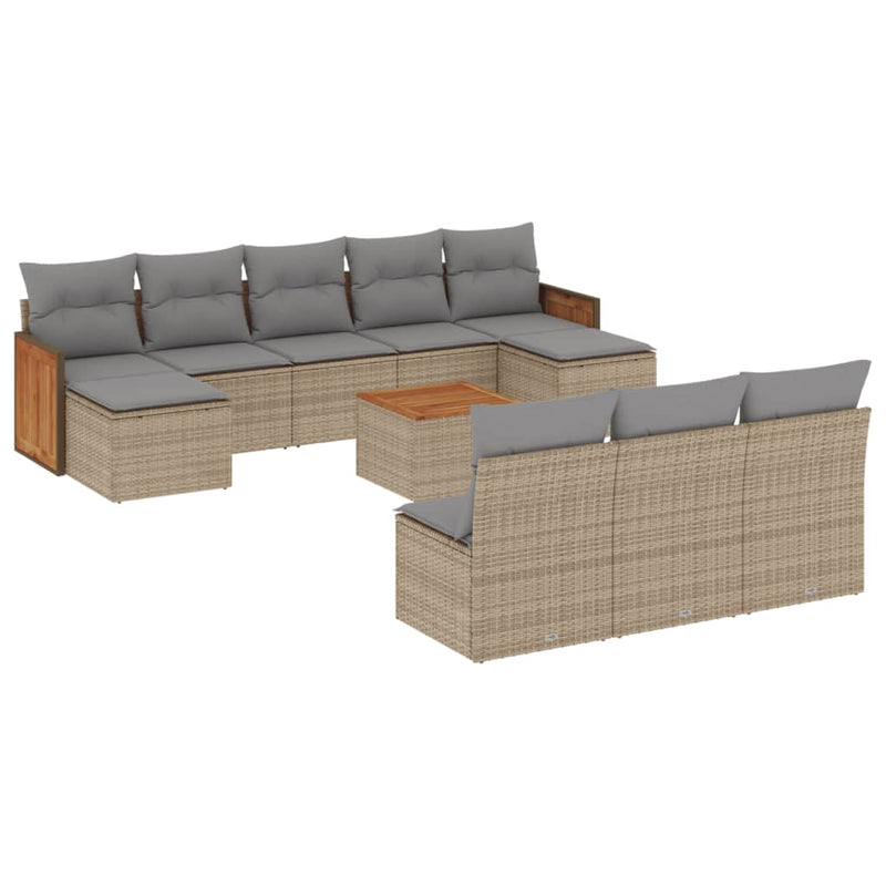 11-delige Tuinset met kussens poly rattan beige