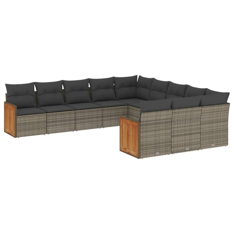 11-delige Loungeset met kussens poly rattan grijs