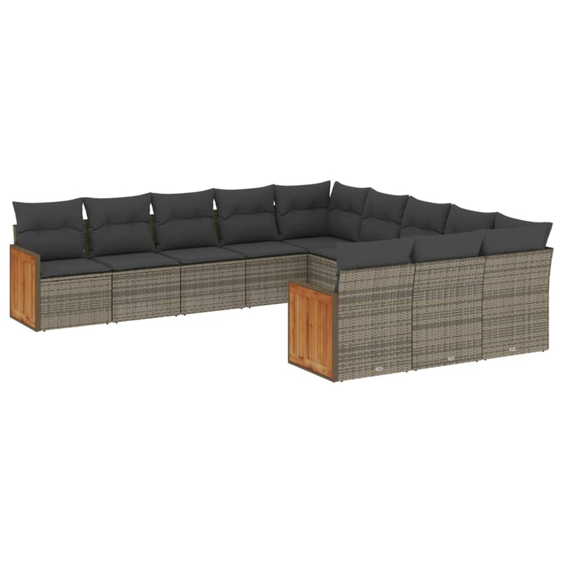 11-delige Loungeset met kussens poly rattan grijs