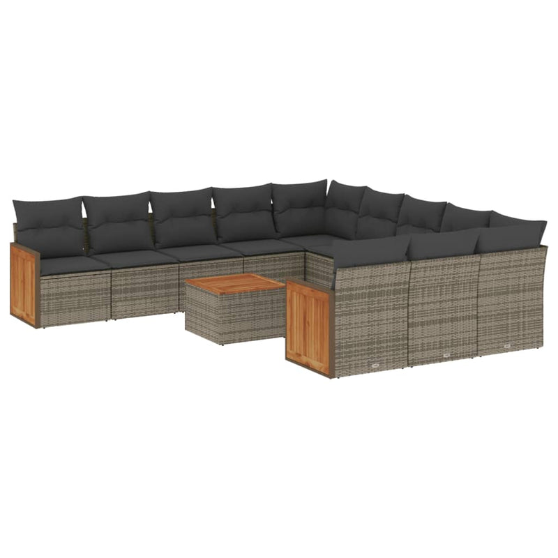 12-delige Loungeset met kussens poly rattan grijs