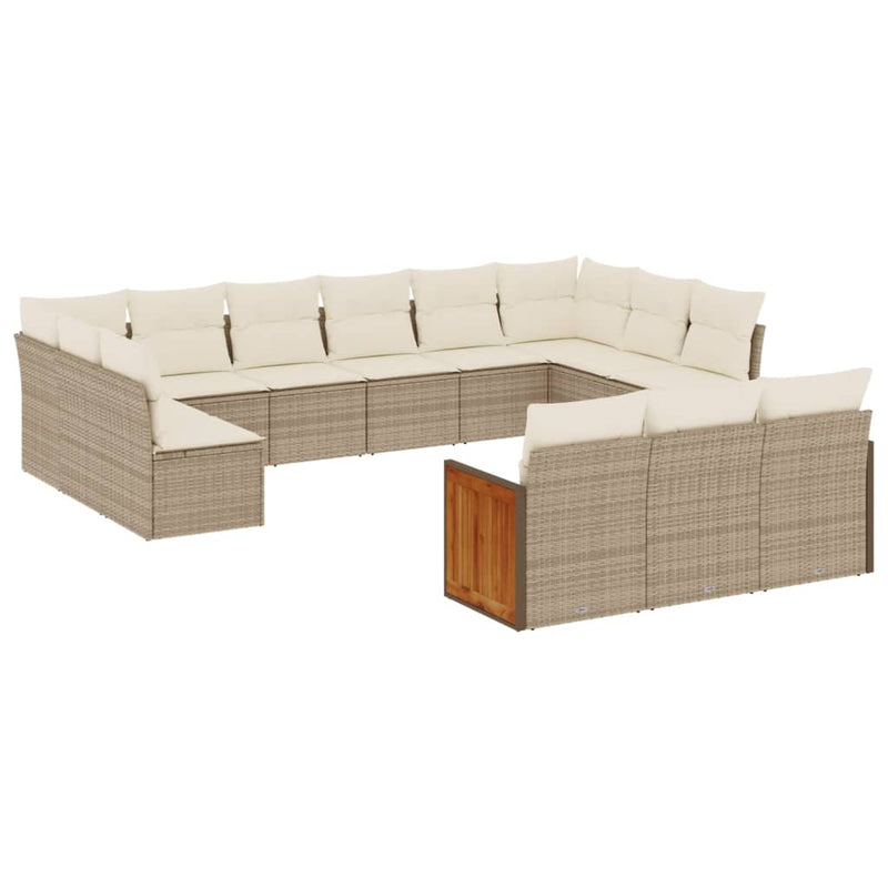 13-delige Loungeset met kussens poly rattan beige