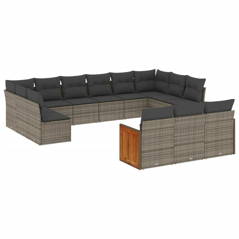 13-delige Loungeset met kussens poly rattan grijs