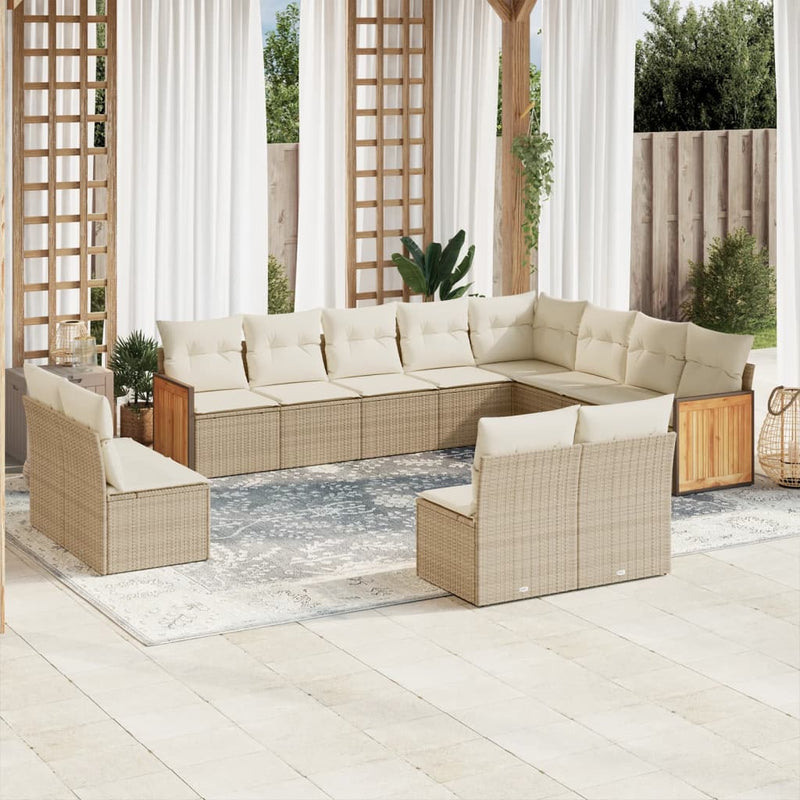 12-delige Loungeset met kussens poly rattan beige