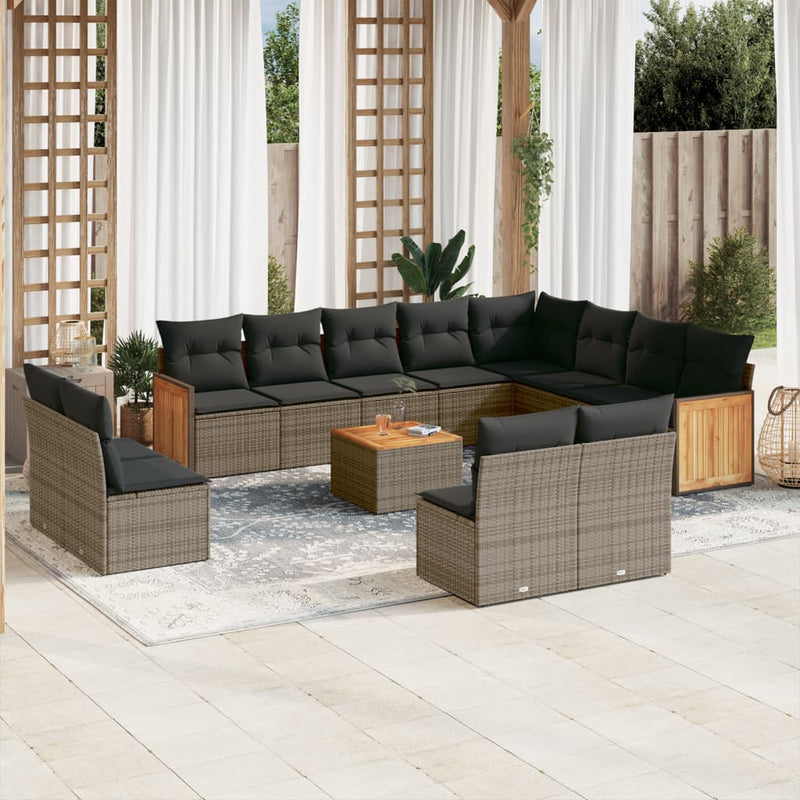 13-delige Loungeset met kussens poly rattan grijs