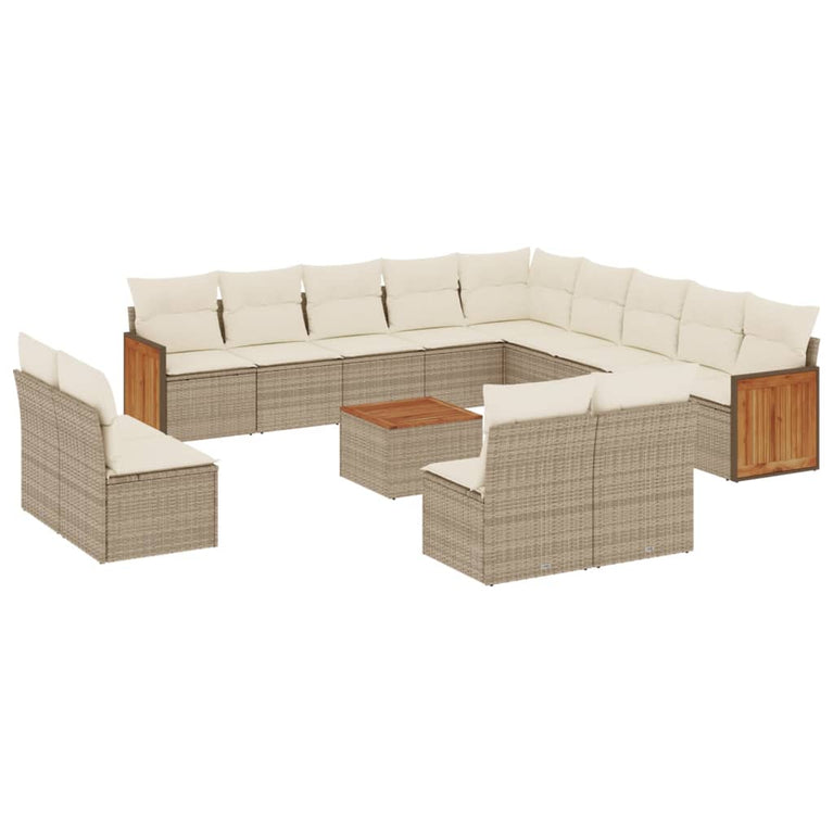 14-delige Loungeset met kussens poly rattan beige