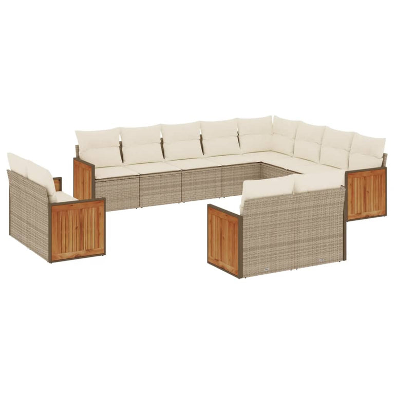 12-delige Loungeset met kussens poly rattan beige