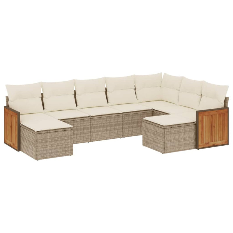 9-delige Loungeset met kussens poly rattan beige