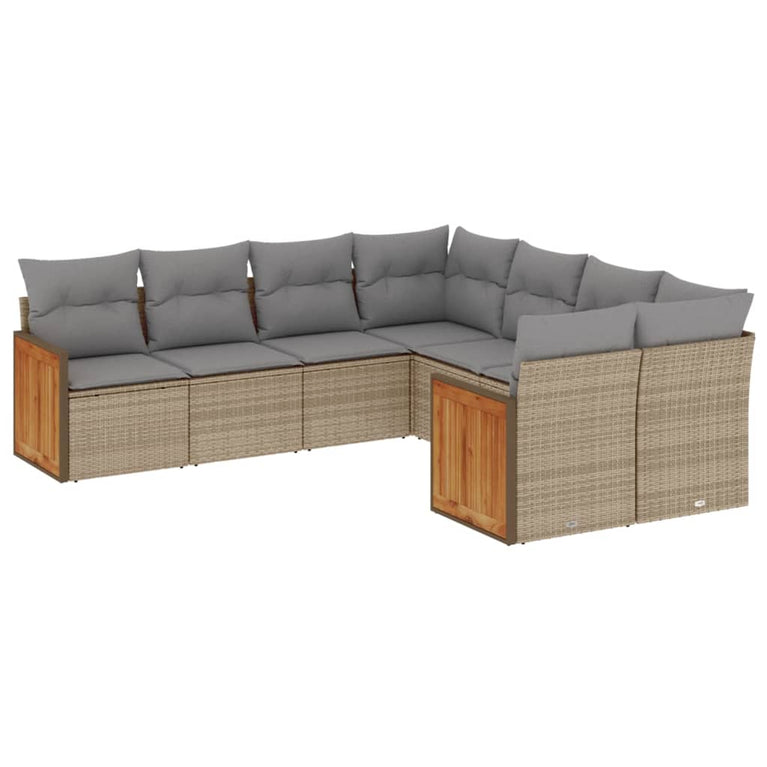 8-delige Loungeset met kussens poly rattan beige