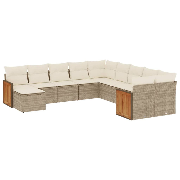 11-delige Tuinset met kussens poly rattan beige