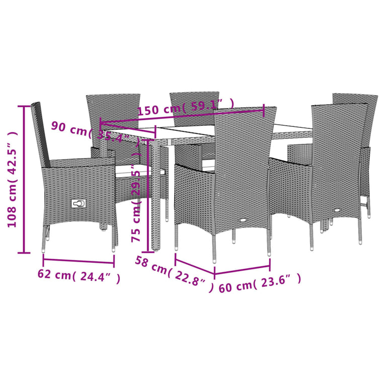 7-delige Tuinset met kussens poly rattan beige