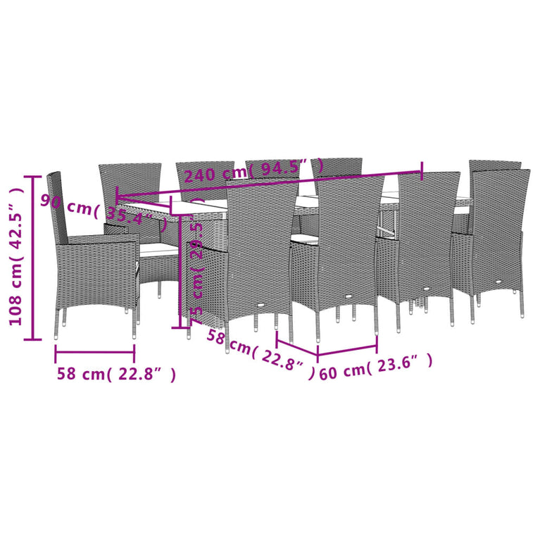 7-delige Tuinset met kussens poly rattan beige