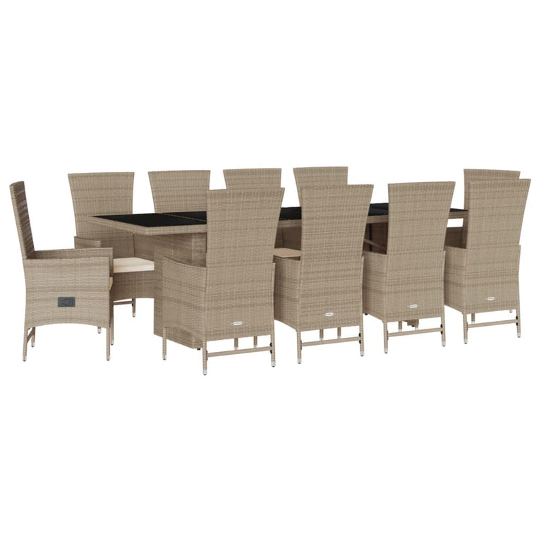 11-delige Tuinset met kussens poly rattan beige