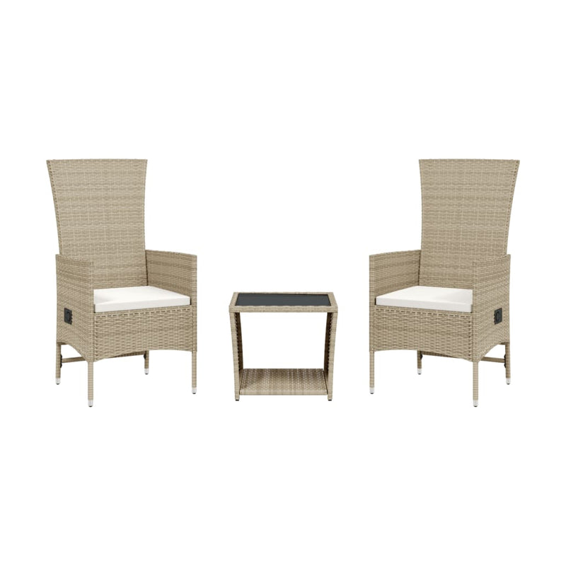 3-delige Tuinset met kussens poly rattan beige