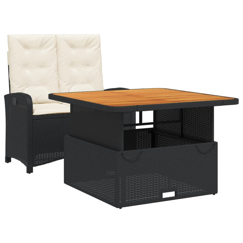 2-delige Tuinset met kussens poly rattan zwart