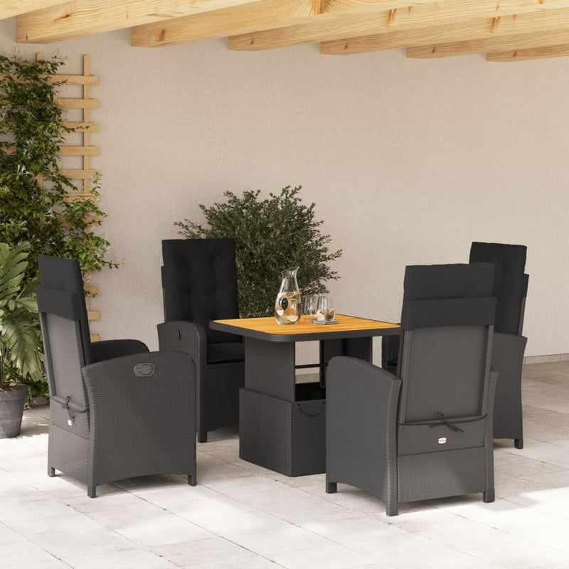 5-delige Tuinset met kussens poly rattan zwart
