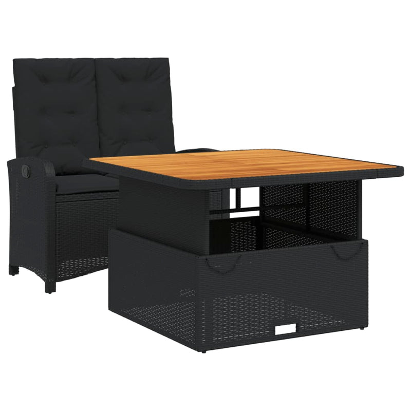 2-delige Tuinset met kussens poly rattan zwart