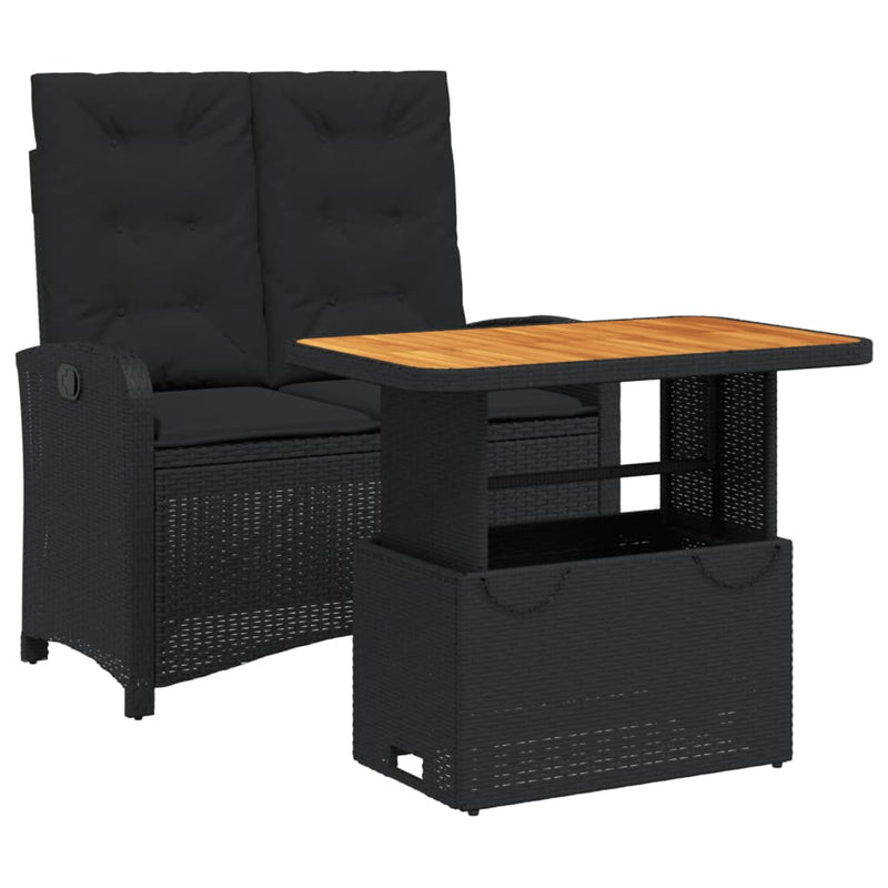 2-delige Tuinset met kussens poly rattan zwart