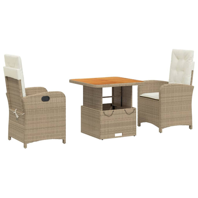 3-delige Tuinset met kussens poly rattan beige