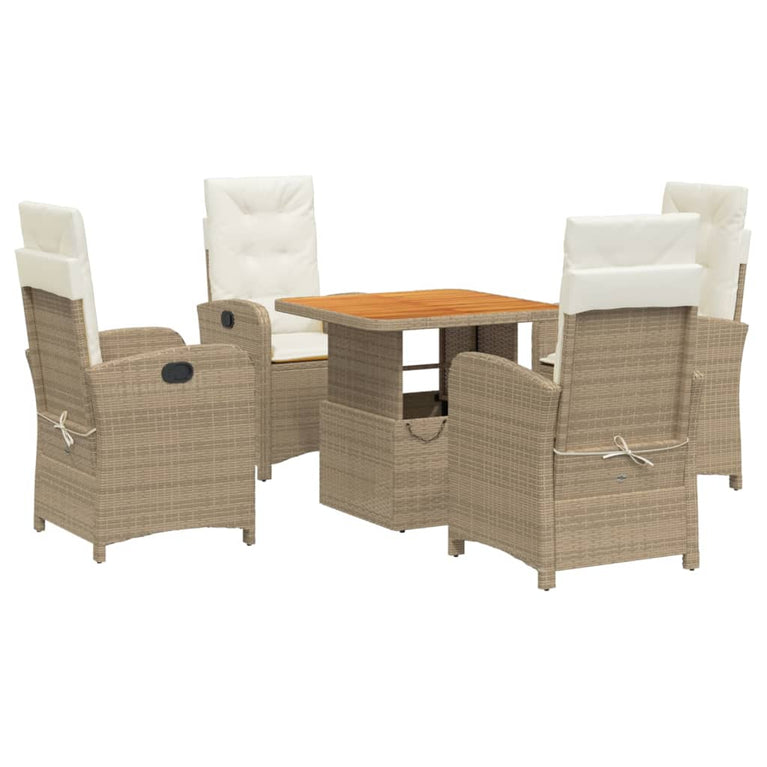 5-delige Tuinset met kussens poly rattan beige