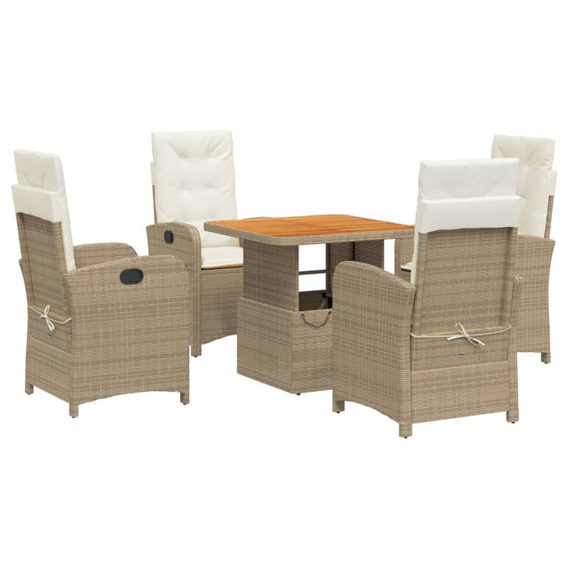 5-delige Tuinset met kussens poly rattan beige