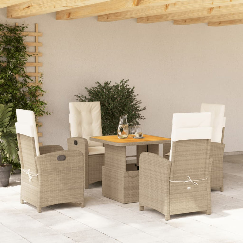 5-delige Tuinset met kussens poly rattan beige