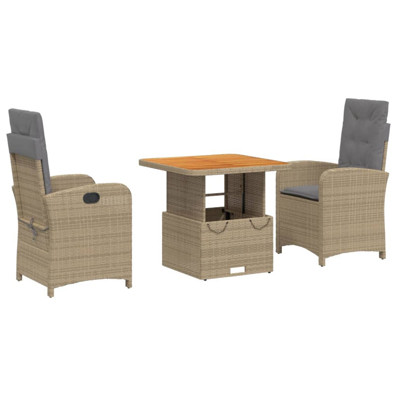 3-delige Tuinset met kussens poly rattan beige