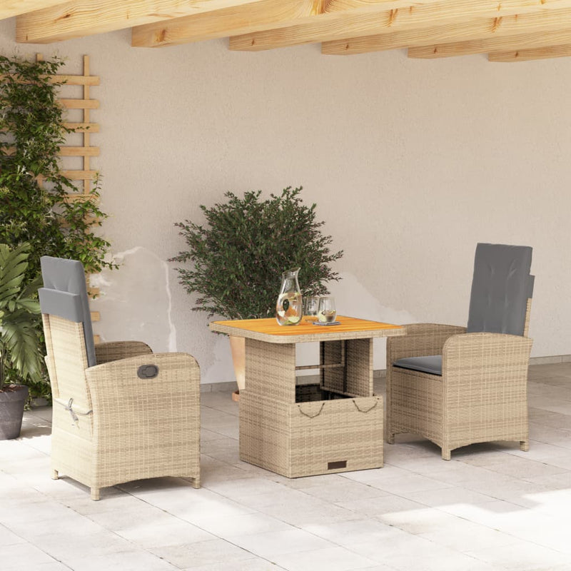 3-delige Tuinset met kussens poly rattan beige