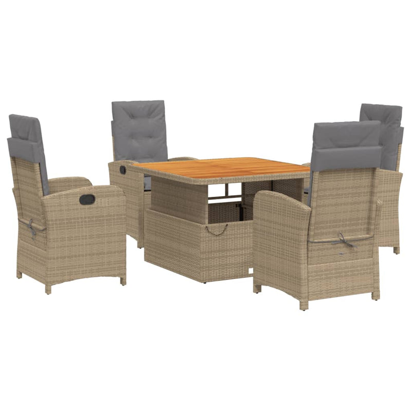 5-delige Tuinset met kussens poly rattan beige
